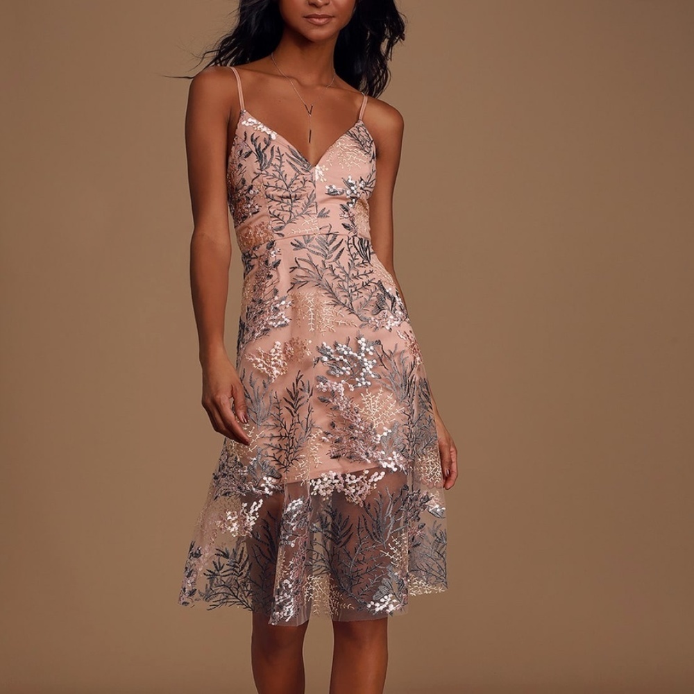 Lulu's Feeling So Vine Blush Pink Floral Embroidered Midi Dress